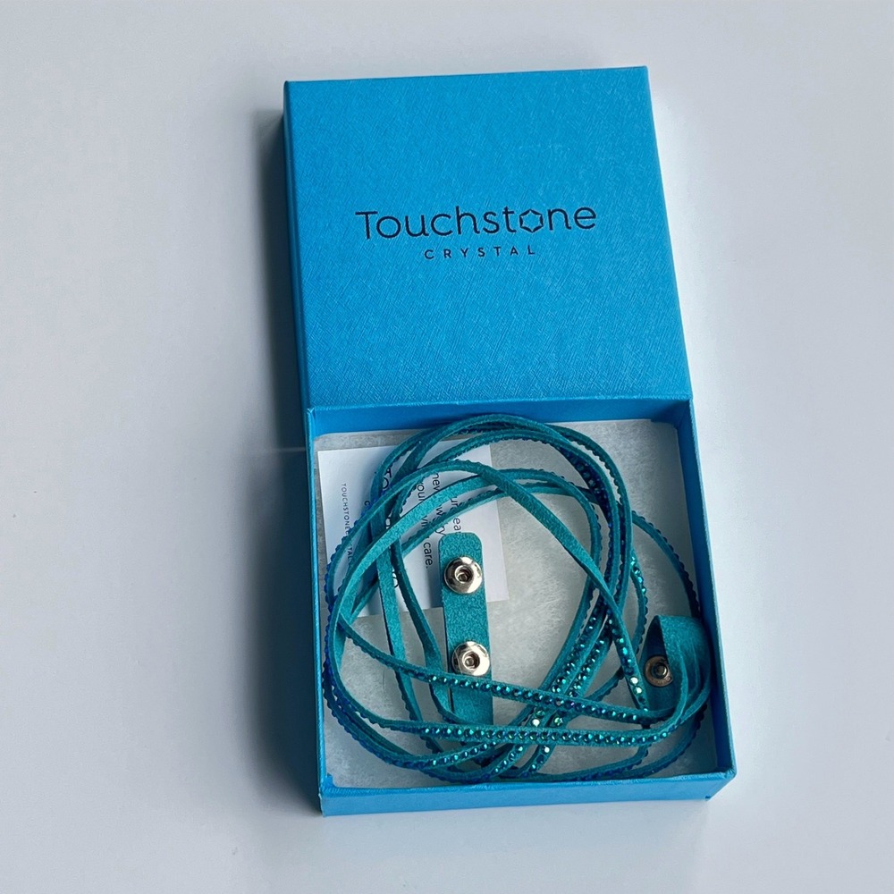 Touchstone Crystal Swarovski Teal Suede Wrap Bracelet Multi-Strand Boxed Elegant
